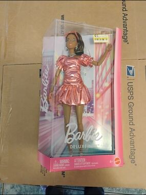 Barbie Deluxe Style Dolls in Pink and Purple Metallic Outfits